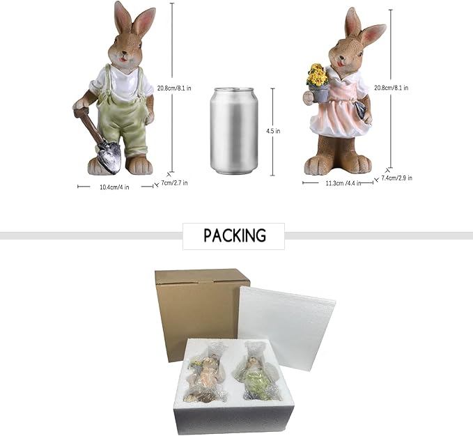 Rabbit Statues Outdoor, Bunny Garden Statue Patio Yard Deco Lucky Rabbit Outdoor Bunny Figurines and Statues Grandma Mom Women Gifts,8.1 inch (2 Pack)