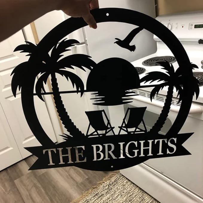 Custom Beach Decor, Beach House Signs, Beach Metal Wall Art, Personalized Name Sign, Nautical Decor, Lake House Decor, Summer Beach House Sign, Beach Signs, Outdoor Sign Sunset Beach