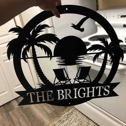 Custom Beach Decor, Beach House Signs, Beach Metal Wall Art, Personalized Name Sign, Nautical Decor, Lake House Decor, Summer Beach House Sign, Beach Signs, Outdoor Sign Sunset Beach
