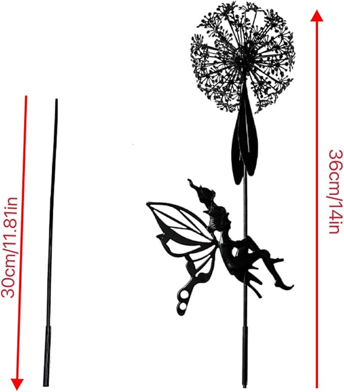 Flower Fairy Dancing with Dandelion Garden Sculpture,Angel Metal Ornaments Stainless Steel Statue Decorations,Wonderland Outdoor Yard Lawn Patio Stakes Sculptures Decor (F)
