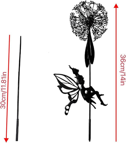 Flower Fairy Dancing with Dandelion Garden Sculpture,Angel Metal Ornaments Stainless Steel Statue Decorations,Wonderland Outdoor Yard Lawn Patio Stakes Sculptures Decor (F)