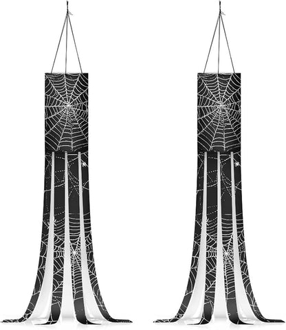 Jeiento Halloween Black Spider Web Windsock Pack of 2 Halloween Windsocks Decoration 40 Inch Wind Socks for Front Yard Patio Lawn Garden Party Decor