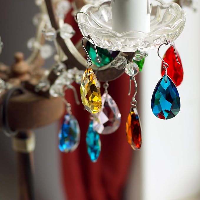 10pcs Teardrop Chandelier Crystals, Coloured 38mm Glass Chandelier Prism Pendant for DIY Jewelry, Suncatcher, Ornament, FengShui Decoration