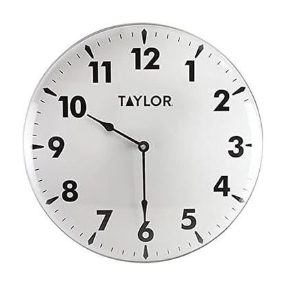 Taylor Indoor Outdoor Metal Wall Clock, Wireless Thermometer with Easy to Read Large Numbers for Patio, Pool, and Indoor Areas, 18-inch