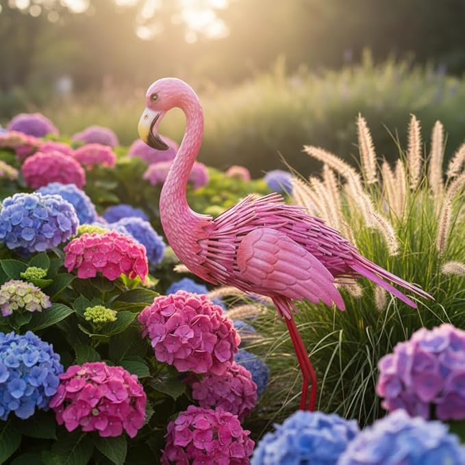 35" Flamingo Garden Statues & Sculptures, Metal Birds Yard Art Outdoor Statue, Large Pink Flamingo Lawn Ornaments for Home, Patio, Backyard Decor