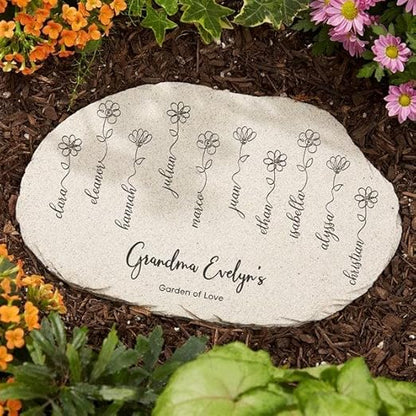 Personalization Universe Garden of Love Custom Garden Stone - Outdoor Decor with Names, Personalized Garden Gift and Decorations, Flower Design, Durable Polyresin, Mother's Day, Large 7.5" X 12"