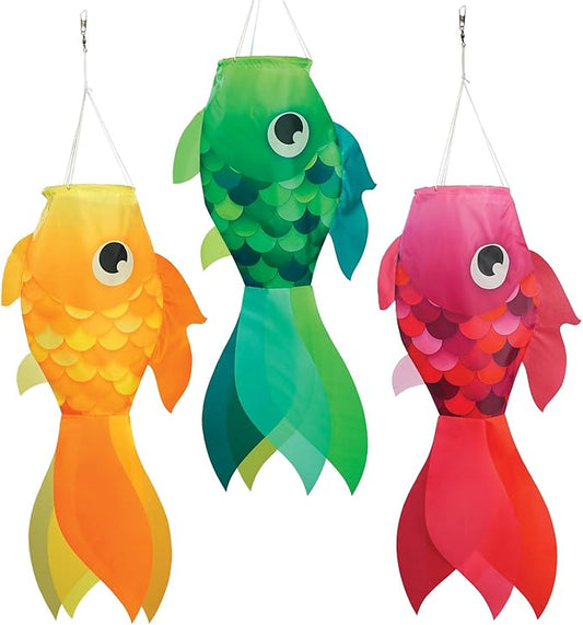 In the Breeze 5238 — 30-inch Damsel Fish Windsock 3-Pack — Multi Pack of Large and Colorful Fishsocks with Printed Designs