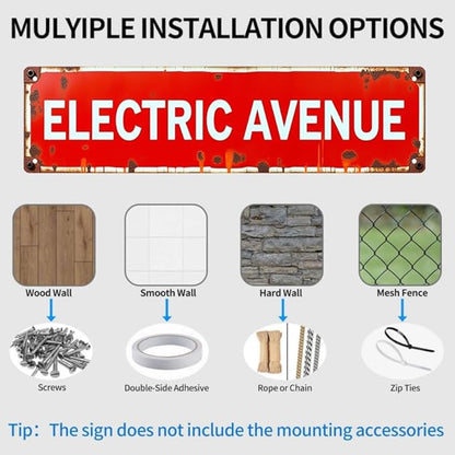 16 * 4 Inches Retro Tin Sign "ELECTRIC AVENUE" - Outdoor Decor for Garage/Bedroom/Patio - Quirky Wall Decor, Metal Signs, Beachy Room Decor