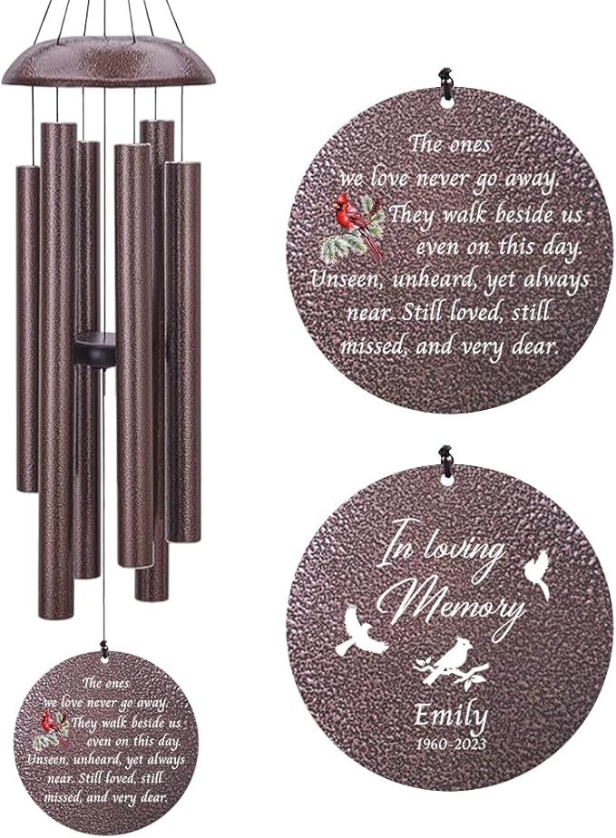Personalized Wind Chime Memorial, Cardinal Memorial Gift, Sympathy Chimes, Wind Chimes for Loss of Loved One, In memory of a late friend, Bereavement/Sympathy for Remembrance, Product in USA