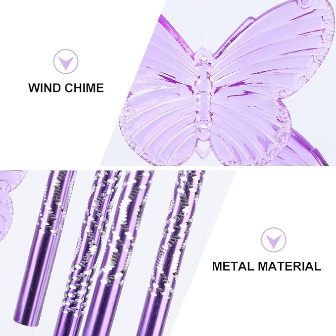Sosoport Butterfly Wind Chime Pendant 27.5 Inch Hanging Wind Bell Outdoor Garden Decor for Patio Courtyard with Pleasant Sound