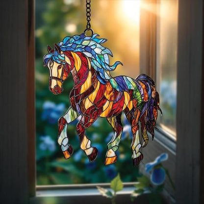 Horse Spiritual Acrylic Suncatcher, Boho Suncatchers for Window Hanging Ornament, Stained Glass Effect Indoor Outdoor Garden Decor for Nature Lover, Gifts for Mother's Day, Mom, Grandma, Wife, Women