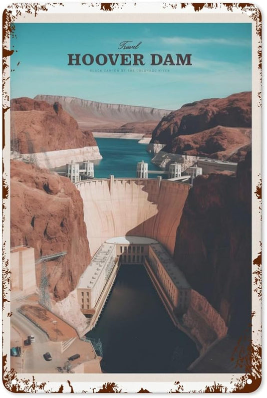 patio wall decor Travel Hoover Dam 6 retro signs metal vintage Home Retro Home Wall Decor for Indoor and Outdoor Use,Happy and Funny Life Quotes 8X12inch