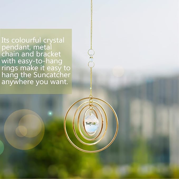 Suncatcher Crystal Galaxy, Window Hanging Rainbow Sun Catcher, Glass Ball Prism Sun Catcher with 4 Brass Circles