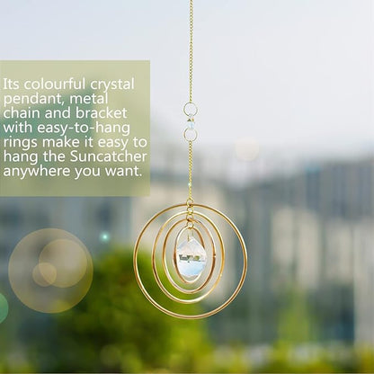 Suncatcher Crystal Galaxy, Window Hanging Rainbow Sun Catcher, Glass Ball Prism Sun Catcher with 4 Brass Circles