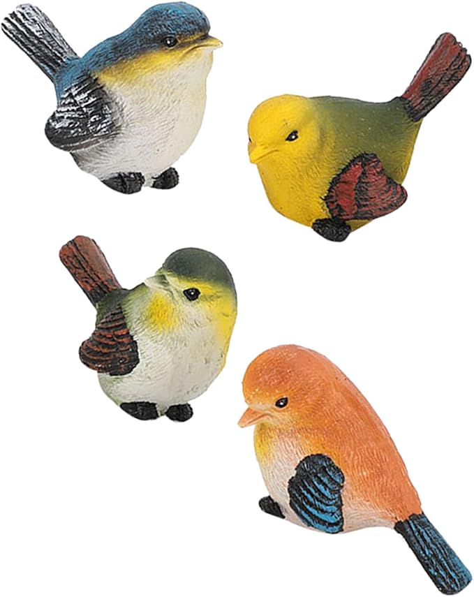 POCREATION Resin Birds Animal Figurine Decoration, 4 Pieces, Lawn Garden Ornaments for Home Courtyard Decor