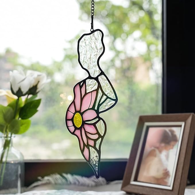 Pregnant Mother Decor Stained Glass Suncatcher for Window,Pregnant Mother Gifts for Mom Expecting Mothers on Mother's Day,Stained Glass Sunflower Gifts for Women Wife Maternity Giftss