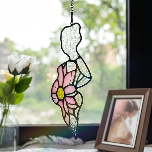 Pregnant Mother Decor Stained Glass Suncatcher for Window,Pregnant Mother Gifts for Mom Expecting Mothers on Mother's Day,Stained Glass Sunflower Gifts for Women Wife Maternity Giftss