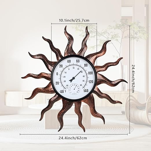 VEWOGARDEN Sun Outdoor Thermometer Waterproof Large Metal Indoor Outdoor Thermometer for Patio, Garden & Home Decor