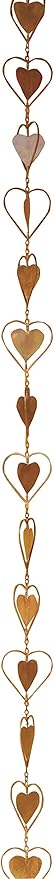 Ancient Graffiti Flamed Copper Heart Rain Chain, 4" x 96" x 4"
