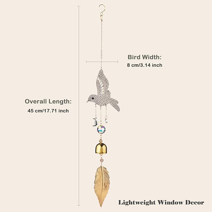 Hummingbird Crystal Suncatcher for Window Hanging, Rainbow Maker Prism Ornament with Hook, Sparkling Sun Catcher Decor for Home, Patio, Garden, Bird Lover Gift (Wind Chime)
