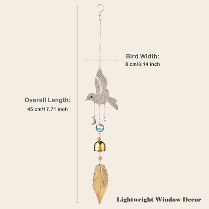 Hummingbird Crystal Suncatcher for Window Hanging, Rainbow Maker Prism Ornament with Hook, Sparkling Sun Catcher Decor for Home, Patio, Garden, Bird Lover Gift (Wind Chime)