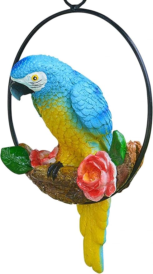 Parrot Decoration | Garden Sculpture Wall Decorations | Innovative Iron Ring Hanging Bird Statue-C
