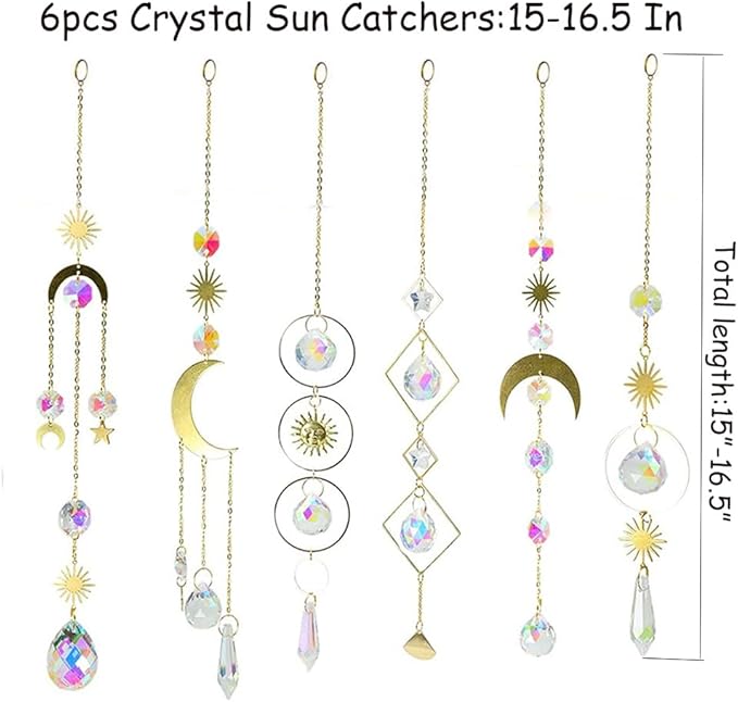 6PCS AB Crystal Suncatcher Hanging Sun Catcher with Chain Rainbow Maker Pendant Crystal Balls Prism for Window Home Garden Christmas Party Wedding Decoration