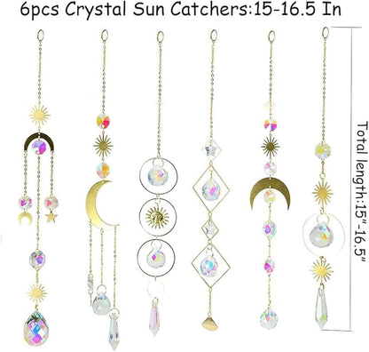 6PCS AB Crystal Suncatcher Hanging Sun Catcher with Chain Rainbow Maker Pendant Crystal Balls Prism for Window Home Garden Christmas Party Wedding Decoration
