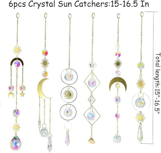 6PCS AB Crystal Suncatcher Hanging Sun Catcher with Chain Rainbow Maker Pendant Crystal Balls Prism for Window Home Garden Christmas Party Wedding Decoration