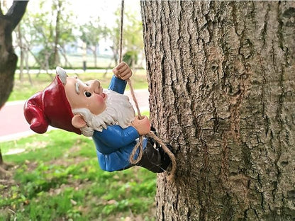 Funny Climbing Gnome Tree Hugger Decor, Garden Sculpture Decoration Elf Out The Door, Yard Ornament Resin Statue Outdoor Decor for Patio Lawn