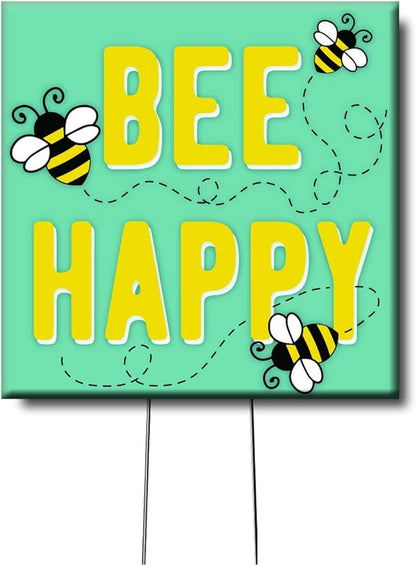 My Word! Bee Happy Wooden Sign for Plants