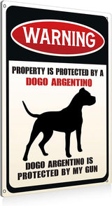 Funny Dog Warning Metal Tin Signs Wall Art Decor Property is Protected By a Dogo Argentino Sign for Home Decor Gifts to Indoor and Outdoor Use - 8x12 Inch