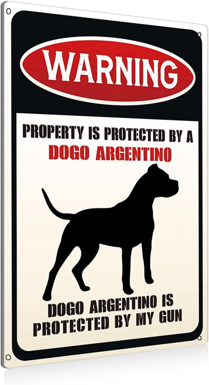 Funny Dog Warning Metal Tin Signs Wall Art Decor Property is Protected By a Dogo Argentino Sign for Home Decor Gifts to Indoor and Outdoor Use - 8x12 Inch