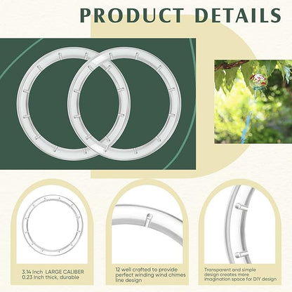 20 Pieces Wind Chime Supplies DIY Top Circles of Wind Chime Kit with 2 Volumes Line Top Circles for Outdoor Home Garden Patio (Transparent)