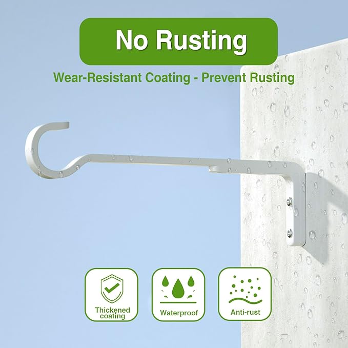 Saffruff 8 Inch 2 Pack White Heavy Duty Outdoor Plant Hangers, Iron Hanging Plant Brackets for Hanging Plants Outside, Metal Plant Hooks Plant Wall Hooks for Hanging Lantern, Bird Feeder
