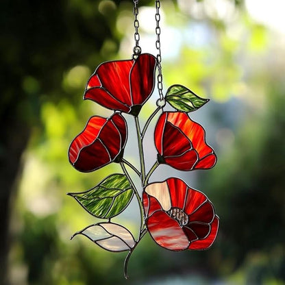 Poppies August Birth Month Flower Acrylic Suncatcher, Flower Suncatchers for Window Hangings, Stained Glass Effect Garden Decor, Gift for Mother's Day, Mom, Grandma, Wife, Women