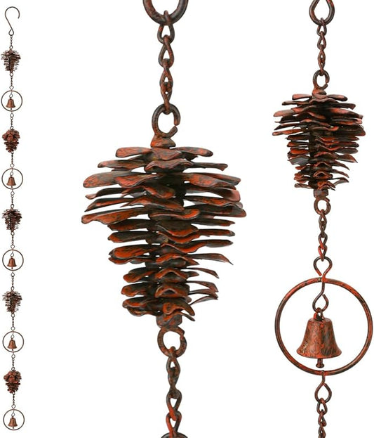 3.6ft Rain Chains for Gutters Aluminum, Outdoor Decorative Rainchain Heavy Duty Gutter Catcher Downspout Replacement, Durable Hanging Rain Gutter Chain for Eaves Drainage and Home Display (Pinecone)