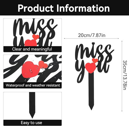 Memorial Grave Stake, Miss You Red Heart Grave Marker, 13.8x7.9in Grave Decorations for Cemetery, Metal Cemetery Decorations for Grave Yard Garden, Remembrance Grave Plaque for Mom Dad Friends