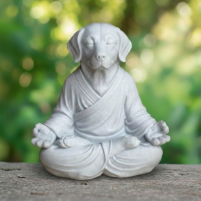 OLOMA Solid Concrete Meditation Dog Sculpture Heavy Stone Statue with Protective Resin Coating Outdoor Indoor Patio Lawn Decorative Accent Piece for Landscape Design Decorative Garden Accent Feature