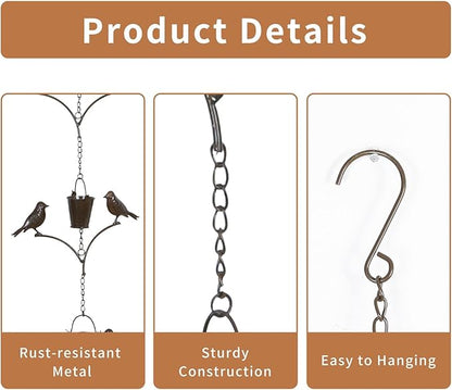 Topadorn Rain Chain Outdoor Decoration 6.3 FT, Rain Catcher Metal Chain Gutter Downspout 76'' for House Eaves, Garden & Yard, Adjustable Rain Catcher Chain for Gutters