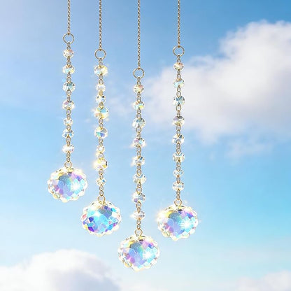 Window Sun Catcher Hanging - Glass Prism Rainbow Maker with Crystal Bead Chain, Suncatcher for Windows, Colorful Light Reflector Decor for Home Bedroom Balcony Garden