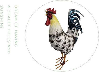 Metal Rooster Decor， Chicken Animal Yard Art Lawn Ornament Figurines Artwork for Outdoor, Patio,Backyard and Home Kitchen Decoration (Black and White)