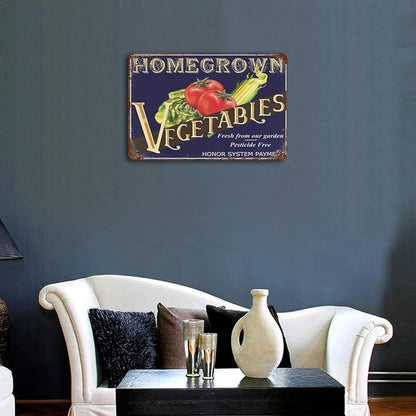 Vegetable Tomato Corn Metal Retro Vintage Tin Sign for Outdoor Patio Garden and Home Bar Club Wall Decor Sign Metal Sign Vintage Homemade Vegetable Pesticide Free Kitchen Sign 12x8 inhces