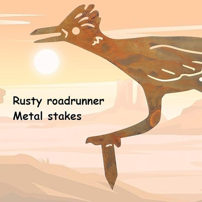 lasuroa 2pcs Metal Roadrunner Yard Art, Roadrunner Garden Stake Decorative Garden Stakes Rustic Desert Southwestern Decor for Outdoor Yard Lawn Patio Courtyard