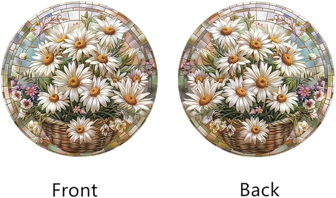 Daisy Flower Stained Window Hangings with Chain – Round Acrylic Wild Flower Ornament for Garden, Patio and Indoor Decor, Housewarming Gift for Mom,Mother, Grandma