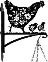 Rngmsi Metal Plant Hangers Outdoor, Hen and Chicks Wall Mounted Hanging Plant Bracket Outside, Flower Pot Bird Feeder Wind Chimes Hangers Decorations