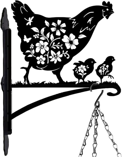 Rngmsi Metal Plant Hangers Outdoor, Hen and Chicks Wall Mounted Hanging Plant Bracket Outside, Flower Pot Bird Feeder Wind Chimes Hangers Decorations