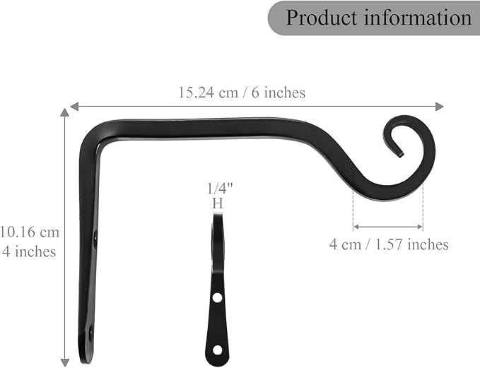 2 Pack Outdoor Heavy Duty Plant Hangers, Black Metal Wall Hooks Hanging Brackets for Flower Baskets, Bird Feeders, Lanterns, Wind Chimes, Patio Garden Porch Indoor Outdoor Use