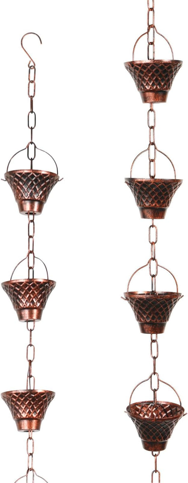Gutter Chain, Rain Chain for Gutter, Downspout Decorative Metal Rain Catcher Diverter with Hook for Outside Windowsill Garden Patio Courtyard (Copper)