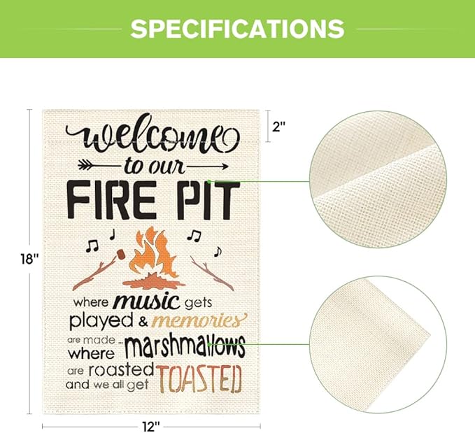 AVOIN colorlife Welcome To Our Fire Pit Camping Garden Flag 12x18 Inch Double Sided Outside, RV Campsite Campfire Holiday Yard Outdoor Decoration